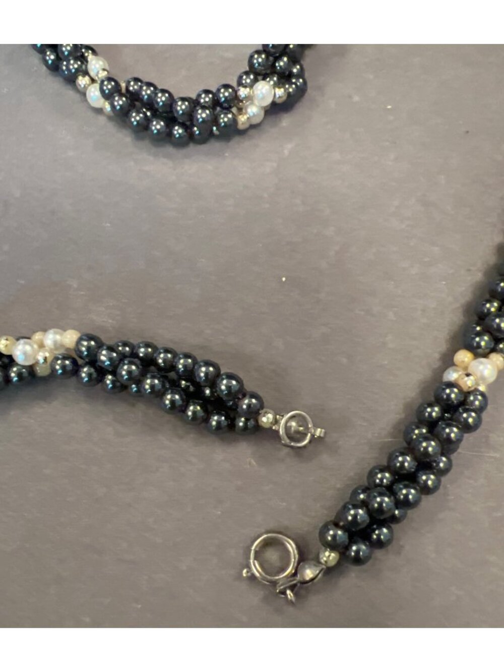 Beaded Necklace Hemitite? Beads and Faux Pearl Clusters & Silver Clasp 24 " - Picture 4 of 8